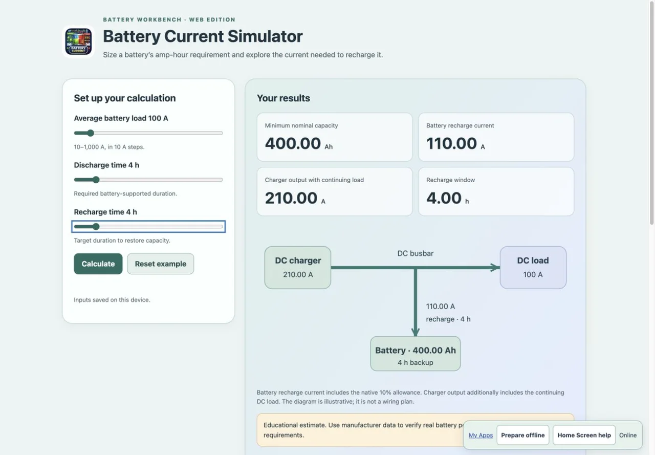 Battery Current Simulator purchased Web App workspace