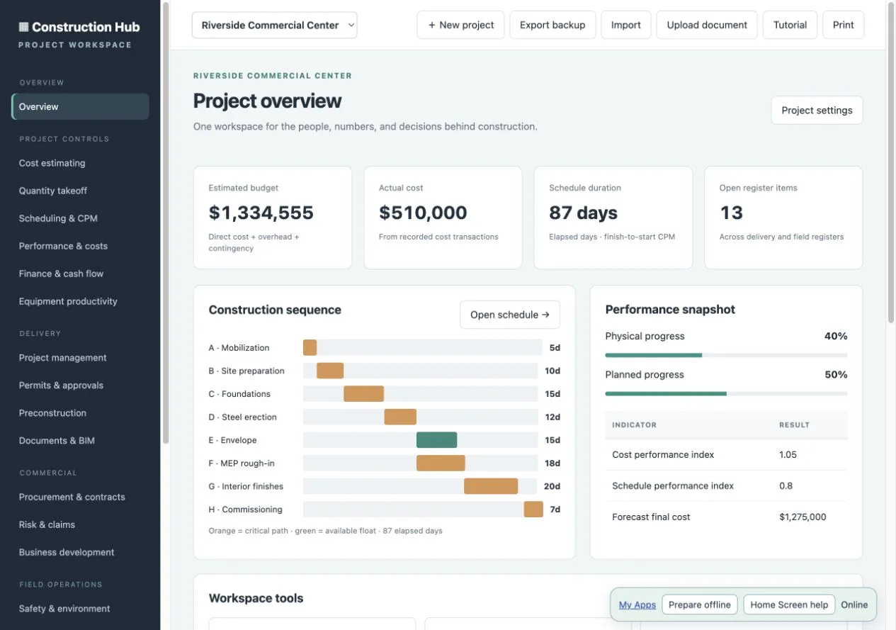 Construction Operations purchased Web App workspace