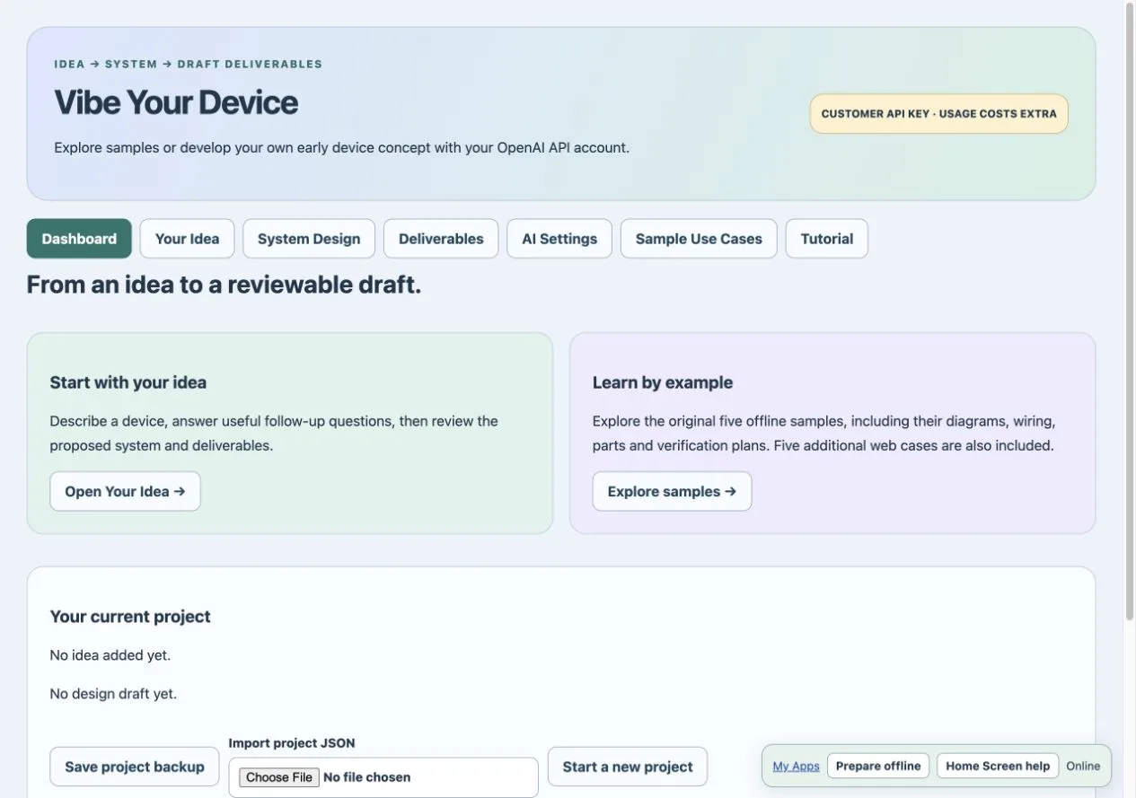 Vibe Your Device purchased Web App workspace