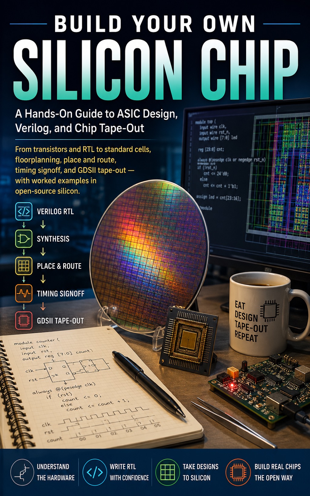 Build Your Own Silicon Chip: A Hands-On Guide to ASIC Design, Verilog, and Chip Tape-Out — book cover