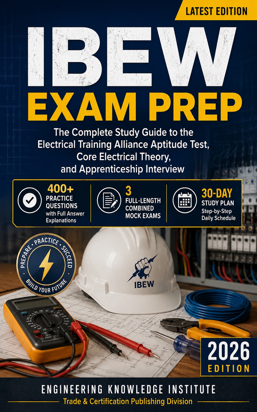 IBEW Exam Prep: The Complete Study Guide to the Electrical Training Alliance Aptitude Test, Core Electrical Theory, and Apprenticeship Interview — book cover
