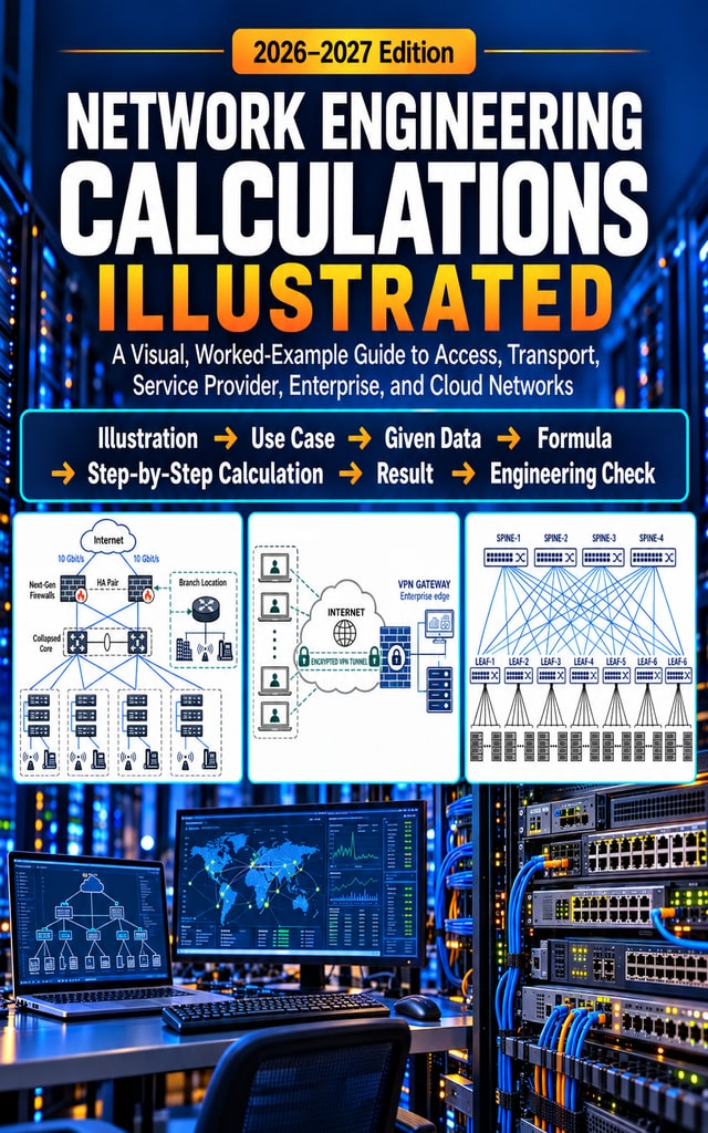 Network Engineering Calculations Illustrated: A Visual, Worked-Example Guide to Access, Transport, Service Provider, Enterprise, and Cloud Networks — book cover