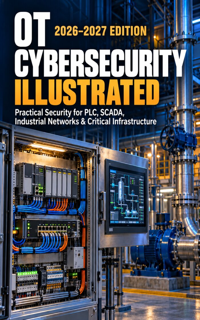 OT Cybersecurity Illustrated: Practical Security for PLC, SCADA, Industrial Networks & Critical Infrastructure: Architectures, Network Drawings, PLC and SCADA Examples, Workflow, Case Studies — book cover