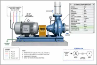 25 hp Three-Phase Motor Driving a Pump, with Nameplate (thumbnail)