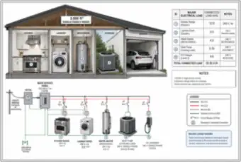 3,000 sq ft House: Major Electrical Loads and One-Line (thumbnail)