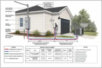 Residential Service Entrance and Underground Branch Circuits to an EV Charger and A/C (thumbnail)
