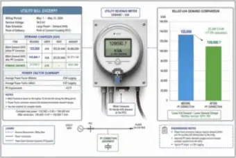 Utility Bill Excerpt: kVA Demand Charges Before and After PF Correction (thumbnail)