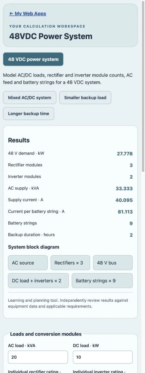 48VDC Power System purchased Web App workspace