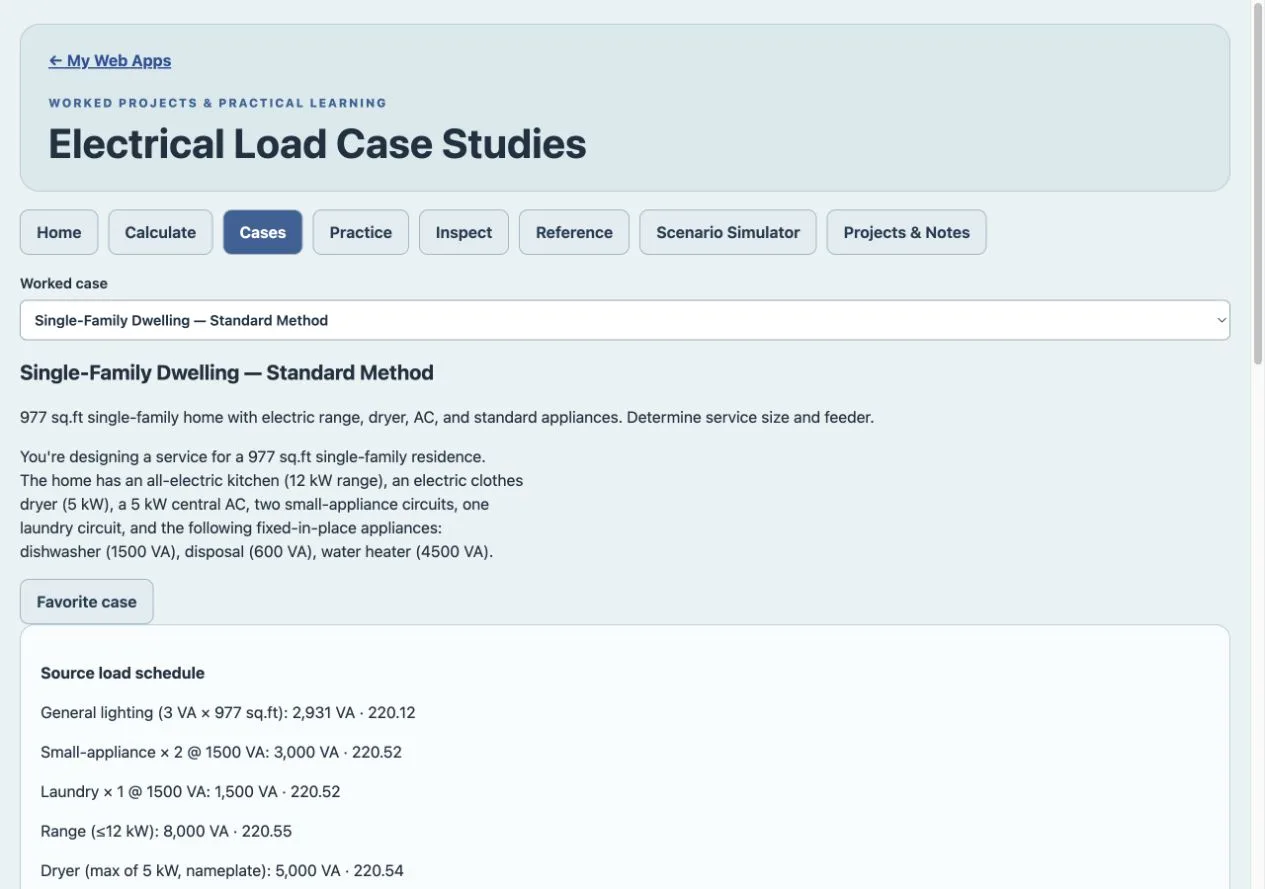 Electrical Load Case Studies purchased Web App workspace