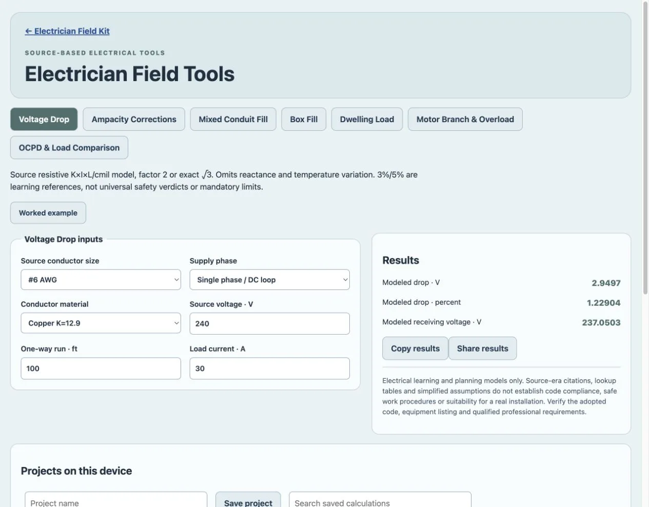 Electrician Field Kit purchased Web App workspace
