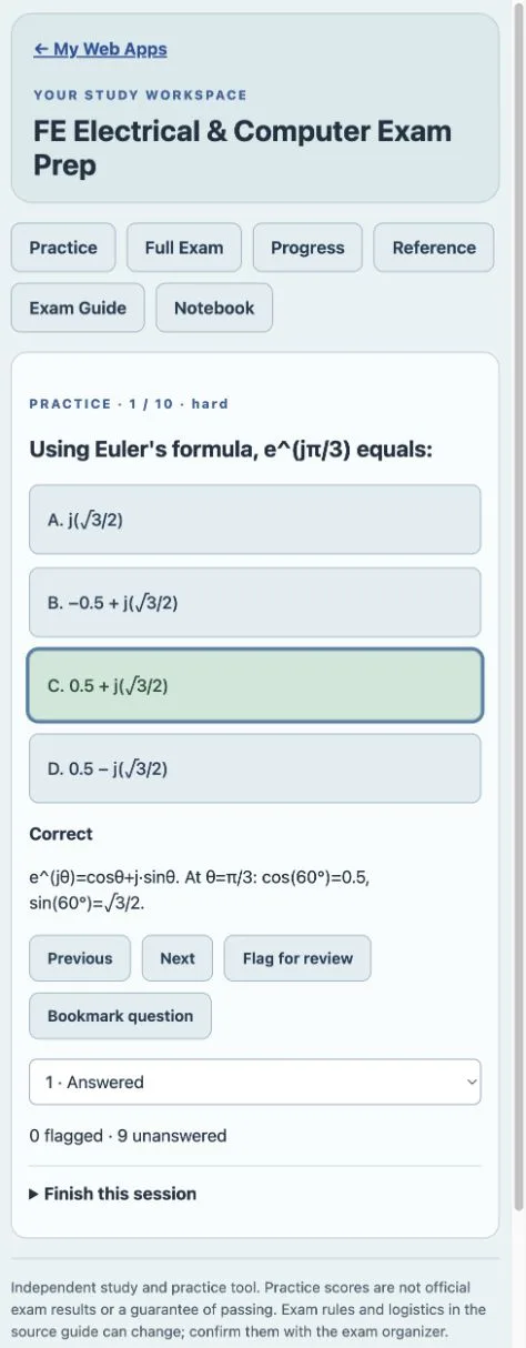 FE Electrical & Computer Exam Prep purchased Web App workspace