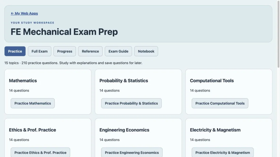 FE Mechanical Exam Prep purchased Web App workspace