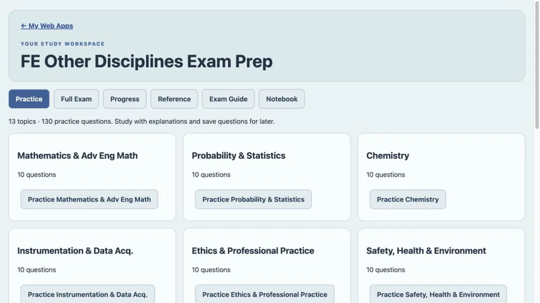 FE Other Disciplines Exam Prep purchased Web App workspace