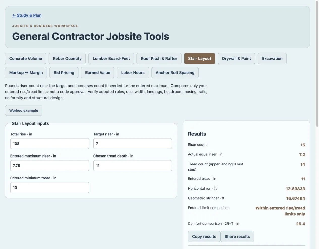 General Contractor Study & Jobsite Toolbox purchased Web App workspace