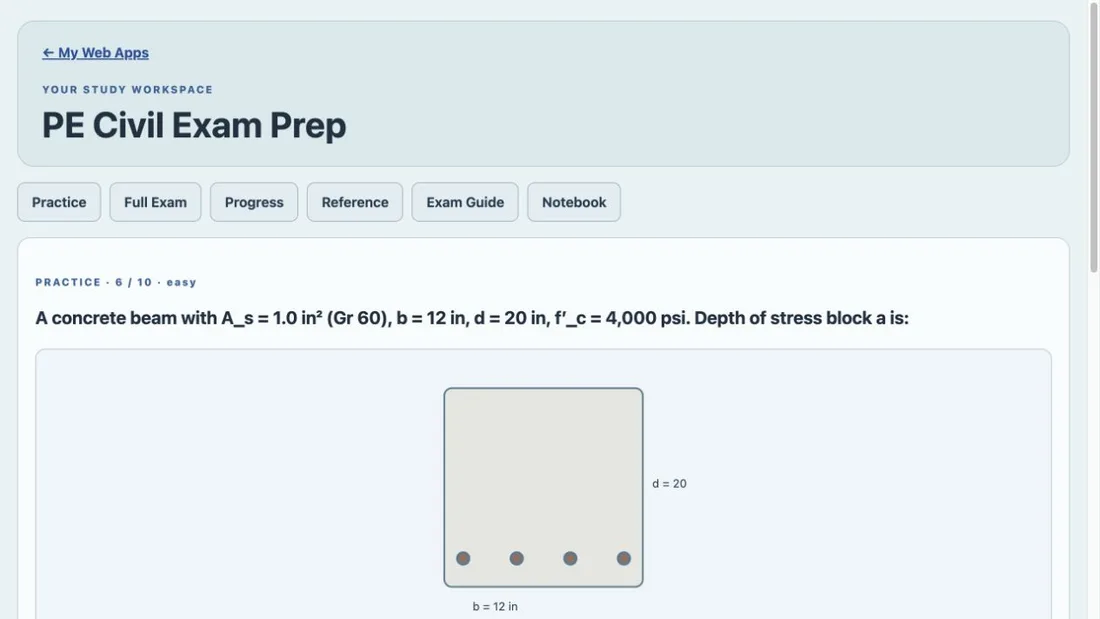 PE Civil Exam Prep purchased Web App workspace